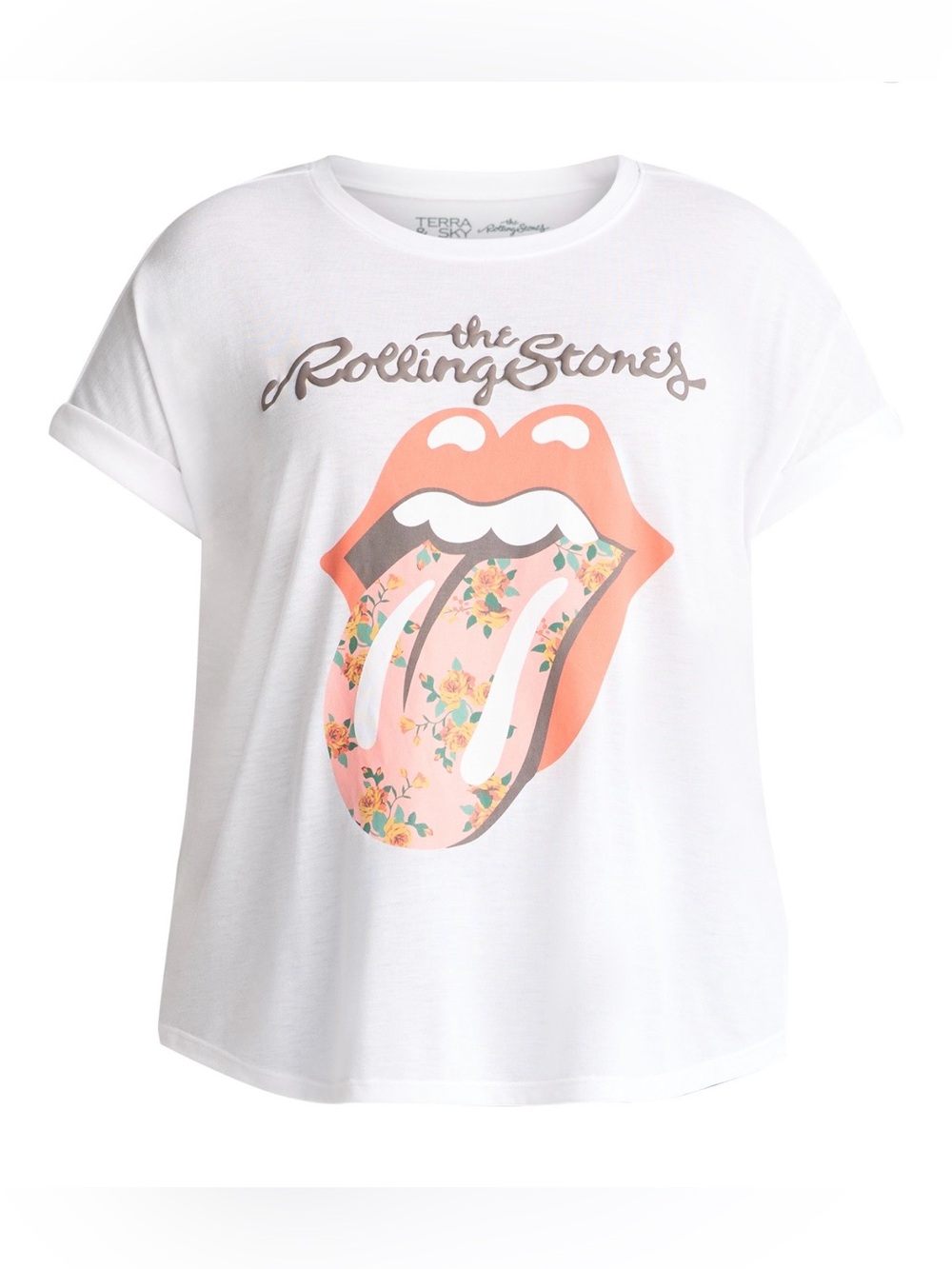 The Rolling Stones Tee White with Floral Tongue Size 1X